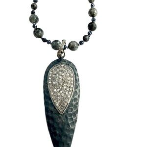 Elegant Silver Pendant Pave Diamond Necklace